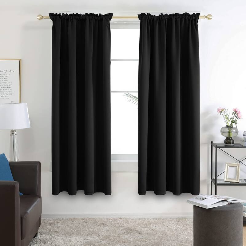 Deconovo Solid Rod Pocket Curtain Panel Pair, Set of 4 Panels - 38x63 Inch - Black