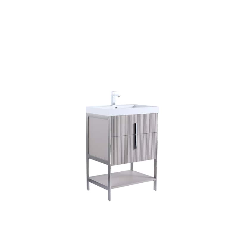 Fine Fixtures Serenity Modern Bathroom Vanity with White Gel Acrylic Top - Bright Taupe - Chrome Hardware - 24 inch