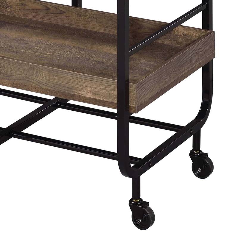 Black and Walnut Serving Cart with 3 Adjustable Trays - Black