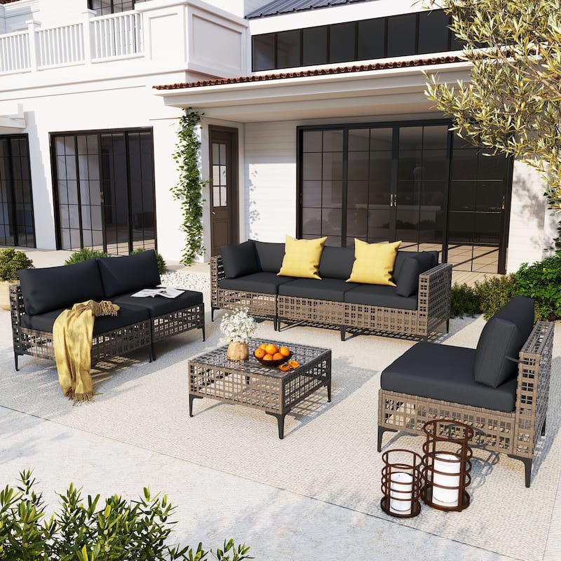 6 - Person Outdoor Sectional Seating Group with Cushions - Black/Grey