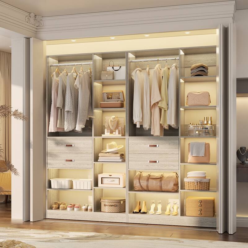 40'' Large Closet System with 10 Shelves and 2 Drawers, Freestanding Closet Organizer with Hanging Rods