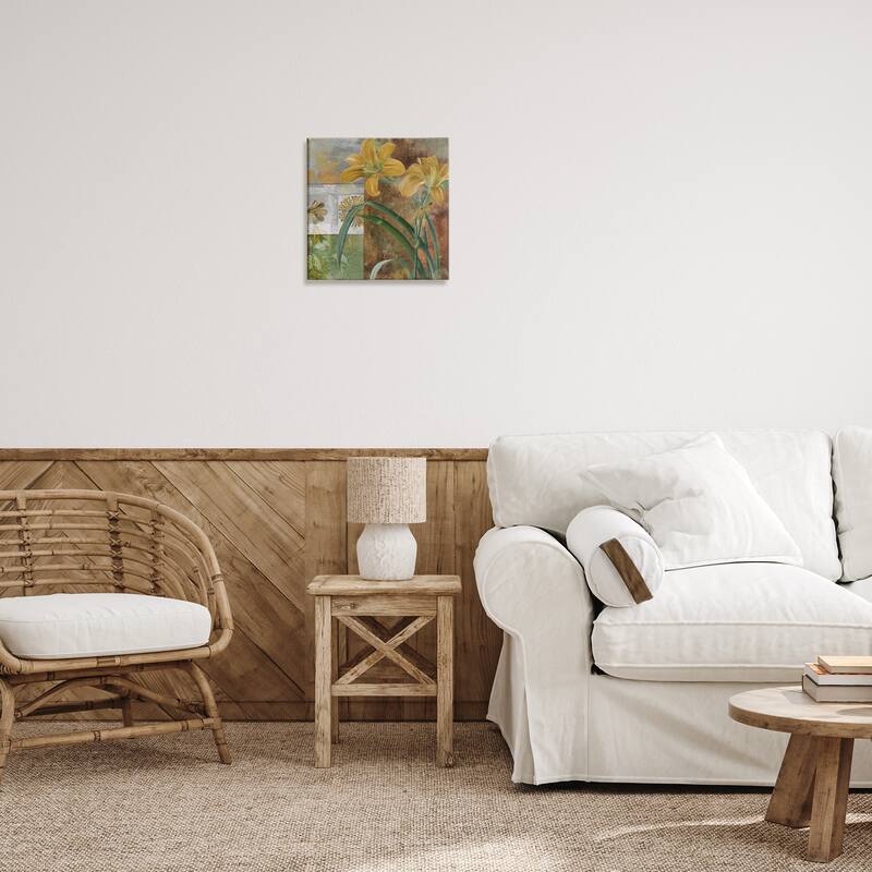 Stupell Yellow Lilies on Vintage Tile Canvas Wall Art Design By Sasha