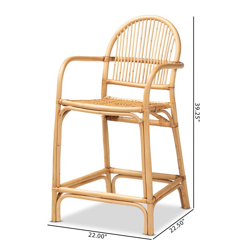 Tugera Modern Bohemian Natural Brown Rattan Counter Stool