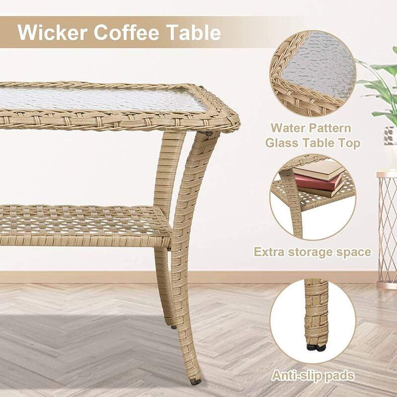 Outdoor Loveseat Sofa Table With Swivel Rocking Chair Furniture Set