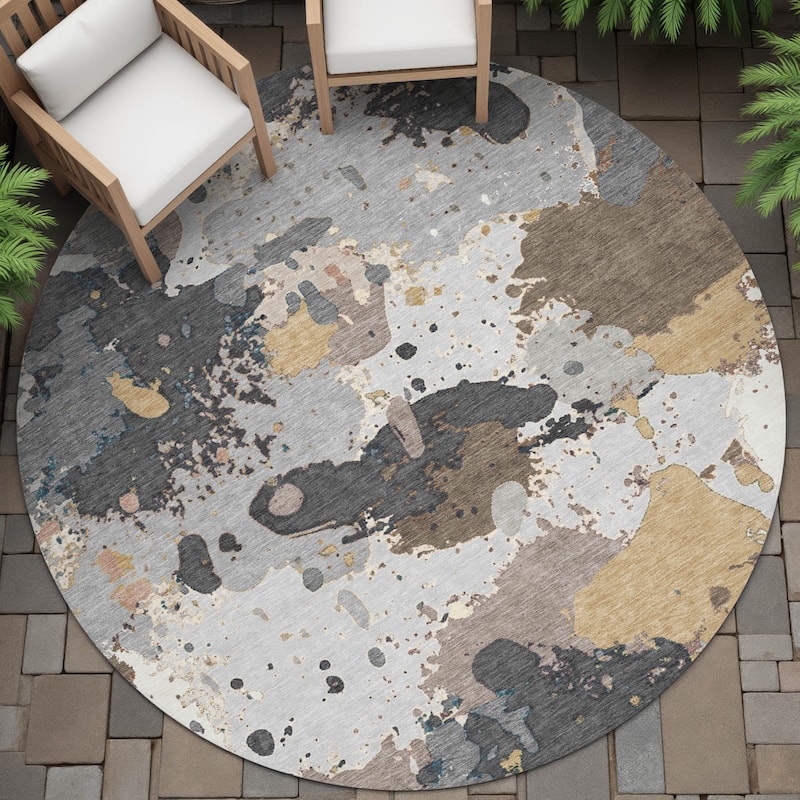 Machine Washable Indoor/Outdoor Modern Splatter Chantille Rug - Gray - 8' x 8'