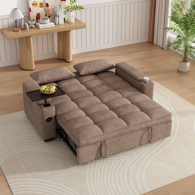 Rossetta Modern Style Chenille Fabric Folding Convertible Pullout Sofa Bed with 3 in 1 Functional Armrest