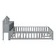 preview thumbnail 4 of 29, Full-Size Montessori Floor Bed with Bookcases & Blackboards, Solid Wood Design for Kids with Guardrails & Storage, Grey