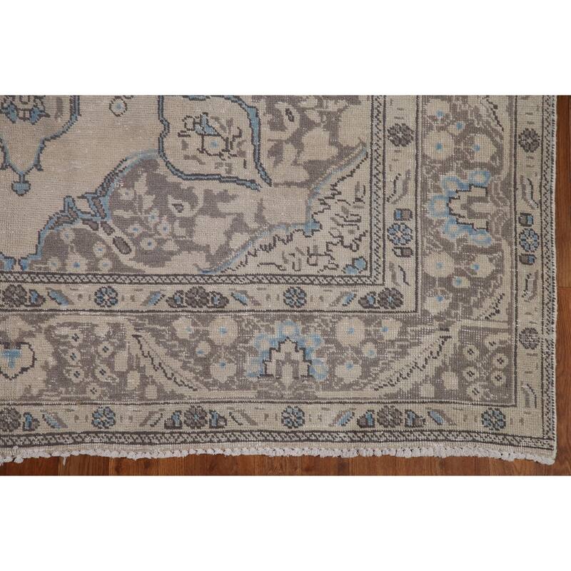 Distressed Tabriz Persian Area Rug Handmade Vintage Wool Carpet - 6'5" x 9'4"
