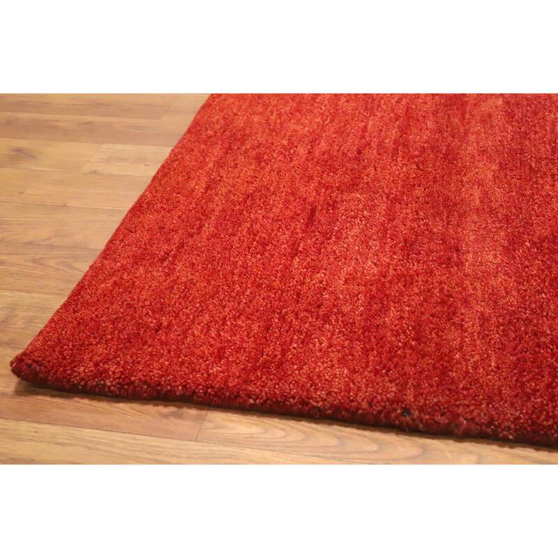 Hand Knotted Oriental 100% Wool Carpet Modern Solid Oranges & Rust Gabbeh Area Rug - 6' 5'' X 4' 11''