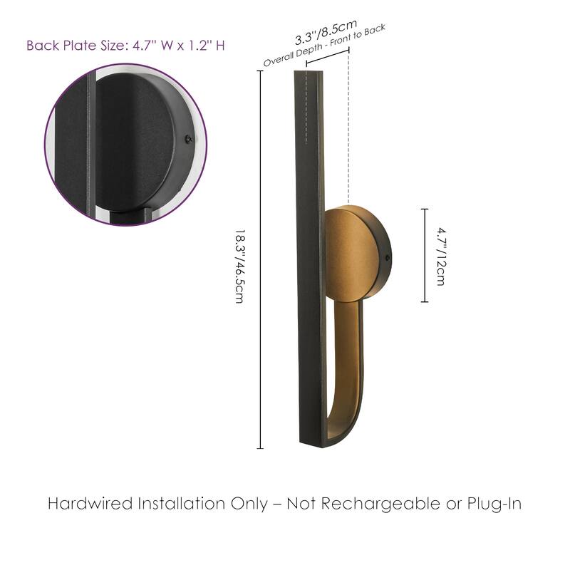 18.3" Modern Black Outdoor Wall Light - 8W 3000K Warm Light, IP54 Waterproof Linear Fixture for Patio & Porch