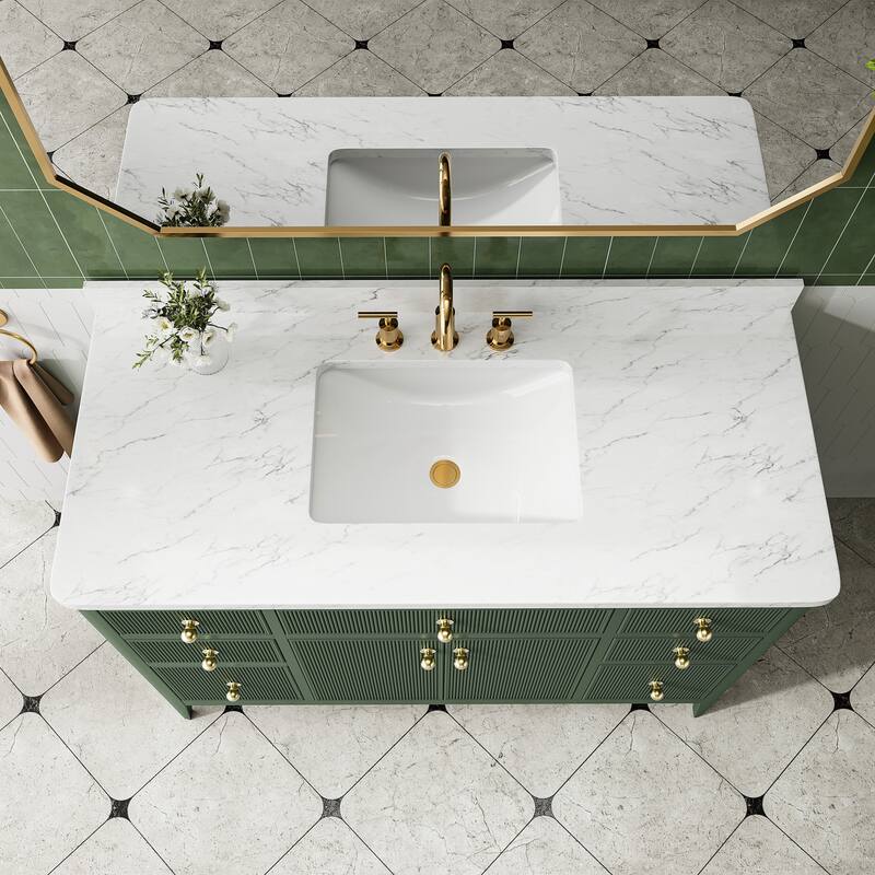 Modland 48" Bathroom Vanity with Sink, Soft Close Drawers & Doors, Carrara Marble Top, Fully Assembled - 48 inch