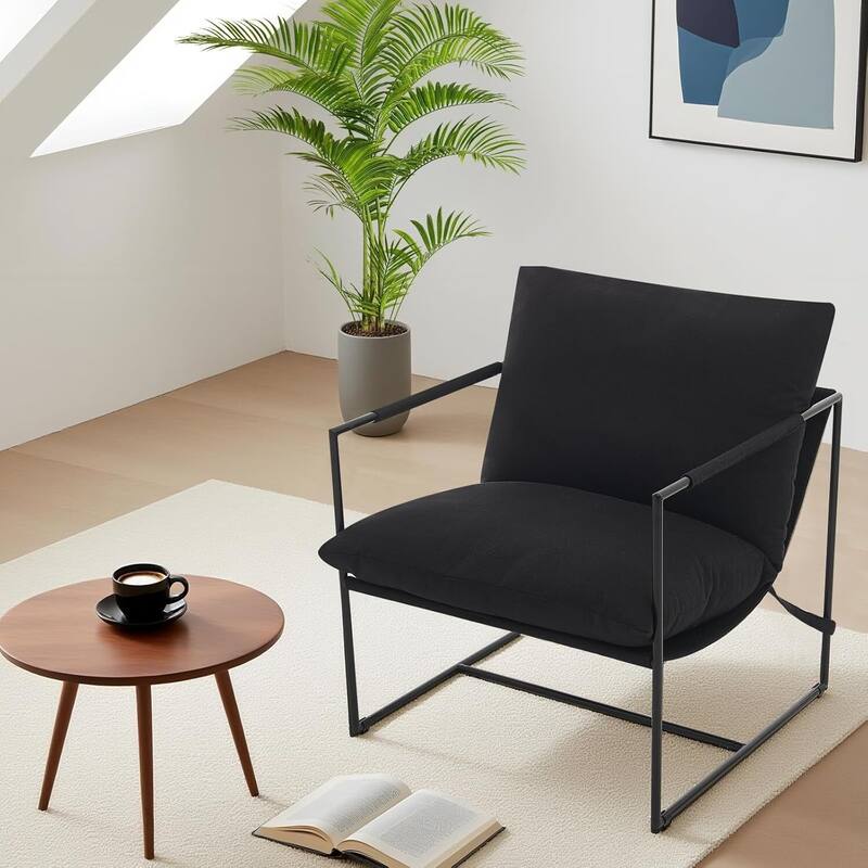 Modern Sling Accent Chair, Upholstered Lounge Armchair for Living Room, Bedroom - Black