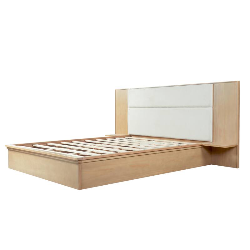 Christopher Knight Home - Avery Platform Bed Frame with Upholstered Headboard & Built-In Side Shelves, No Box Spring Needed