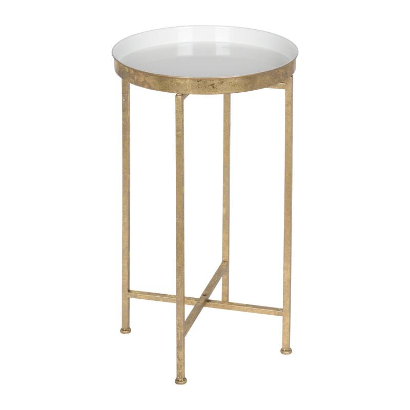 Kate and Laurel Celia Round Metal Foldable Tray Accent Table - White