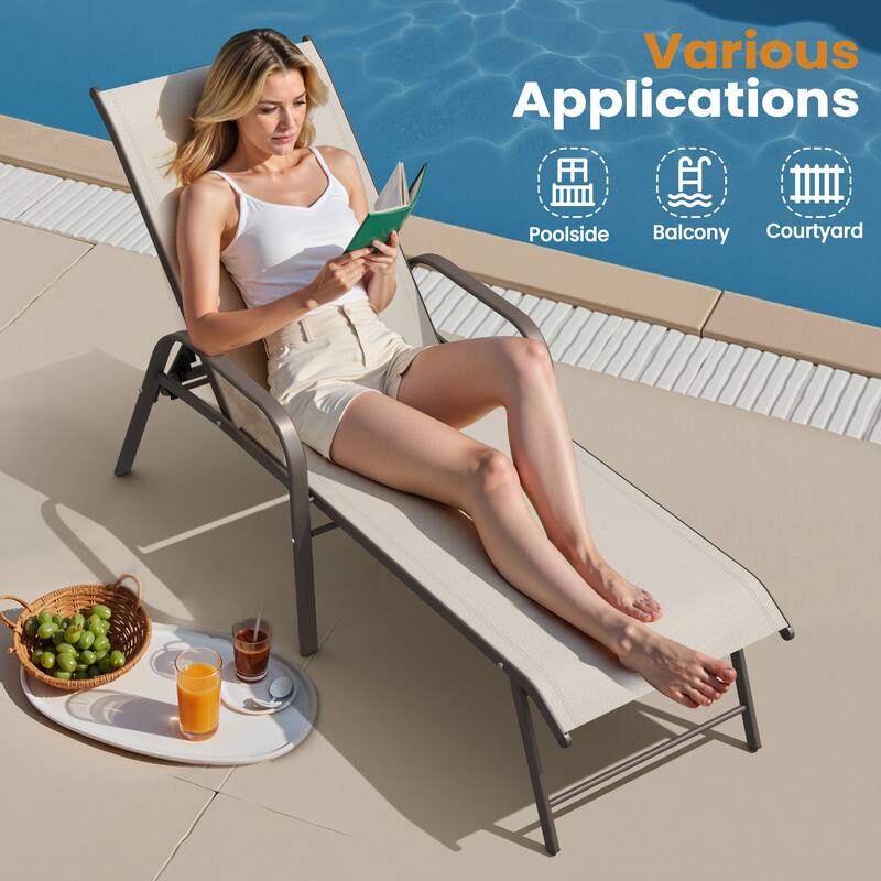 VredHom Outdoor Aluminum Adjustable Patio Chaise Lounge Chairs