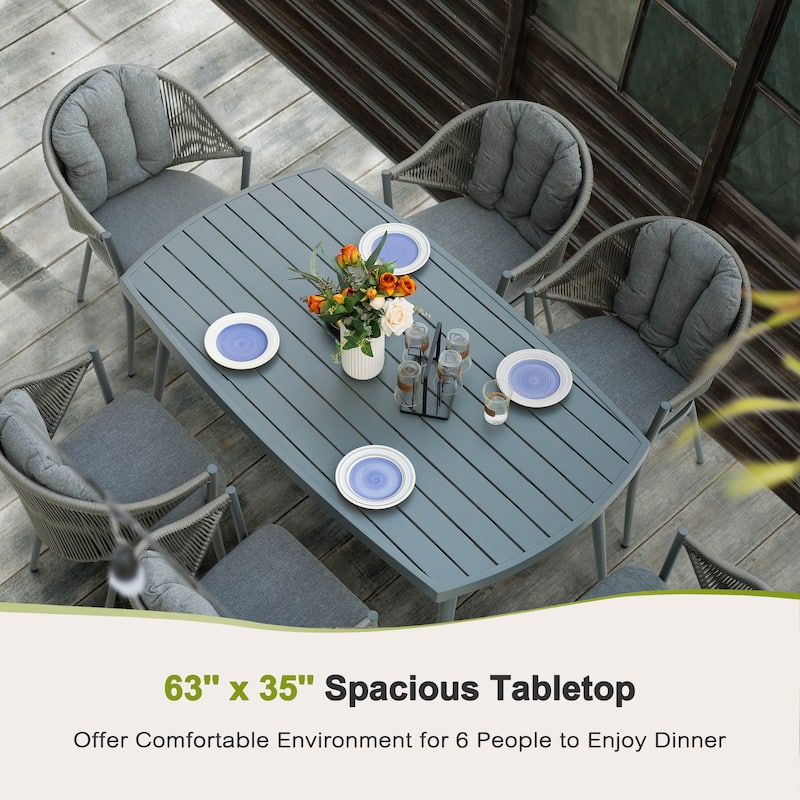 Patio 7-Piece Dining Set with Cushions and Pillows, Umbrella Hole, Beige