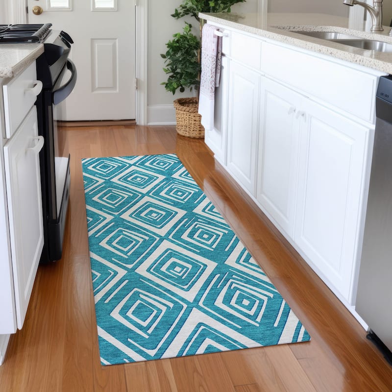 Premium Washable Super Soft Diamond Cascade Mayfield Rug - Teal - 2'3" x 7'6"