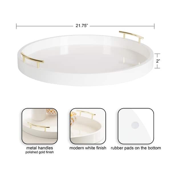 dimension image slide 2 of 7, Kate and Laurel Lipton Round Decorative Tray with Metal Handles