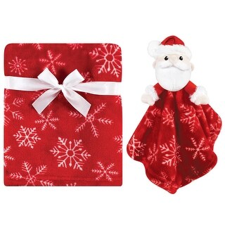 Hudson Baby Unisex Baby Plush Blanket with Security Blanket, Santa Snowflake, One Size - Santa Snowflake - One Size