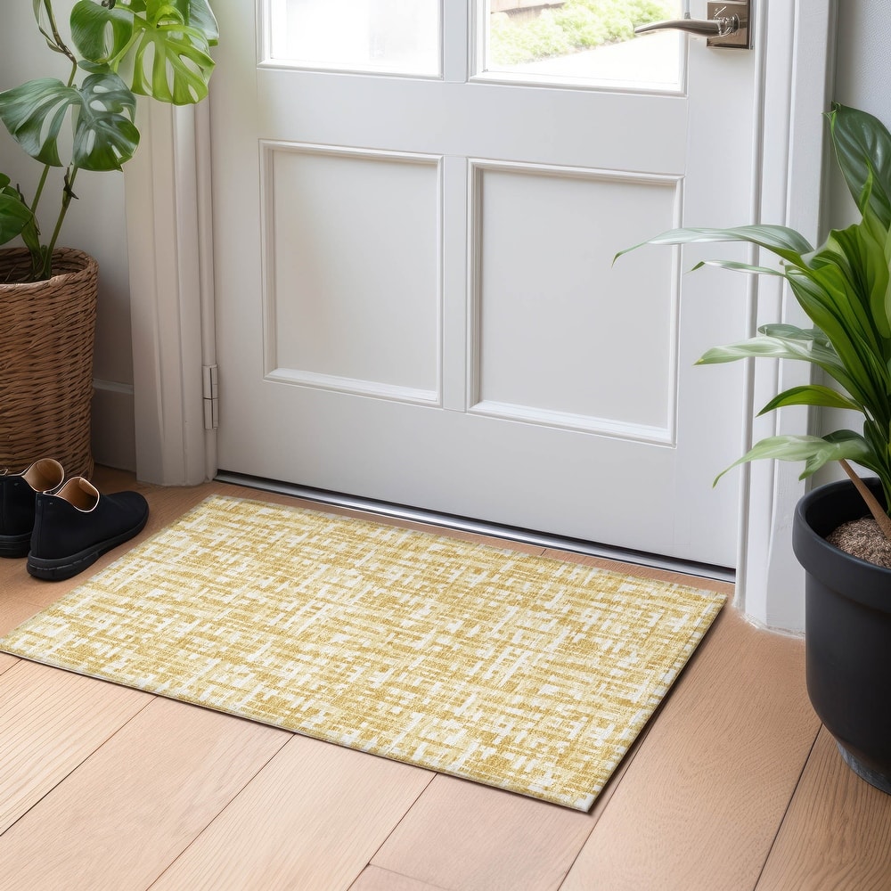 Machine Washable Indoor/ Outdoor Modern Crosshatch Chantille Rug