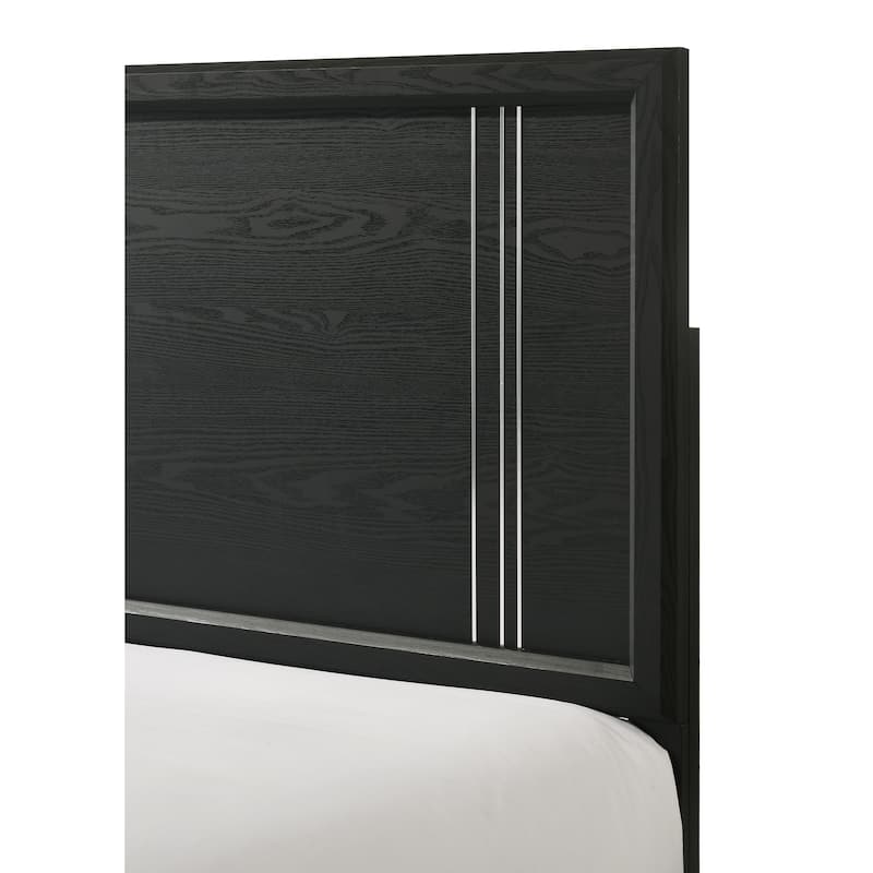 Queen Size Panel Bed with Charcoal Finish, Contemporary Wooden Bedroom Furniture