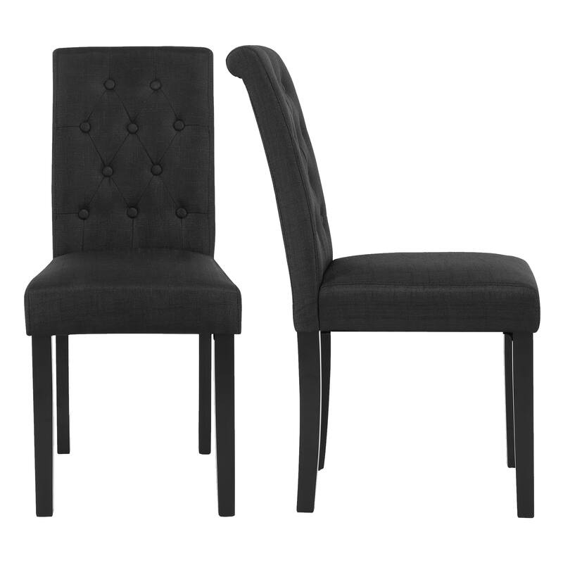 Fabric Upholstery Button Tufted Dining Chairs Set of 2 - Charcoal-2-Piece
