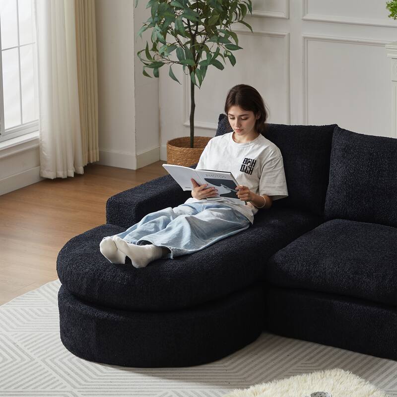 Curved Sectional Sofa with L-Shape Chaise, Chenille Upholstered Boneless Cloud Sofa, Modular 4 Seat Corner Sofa with Cushions