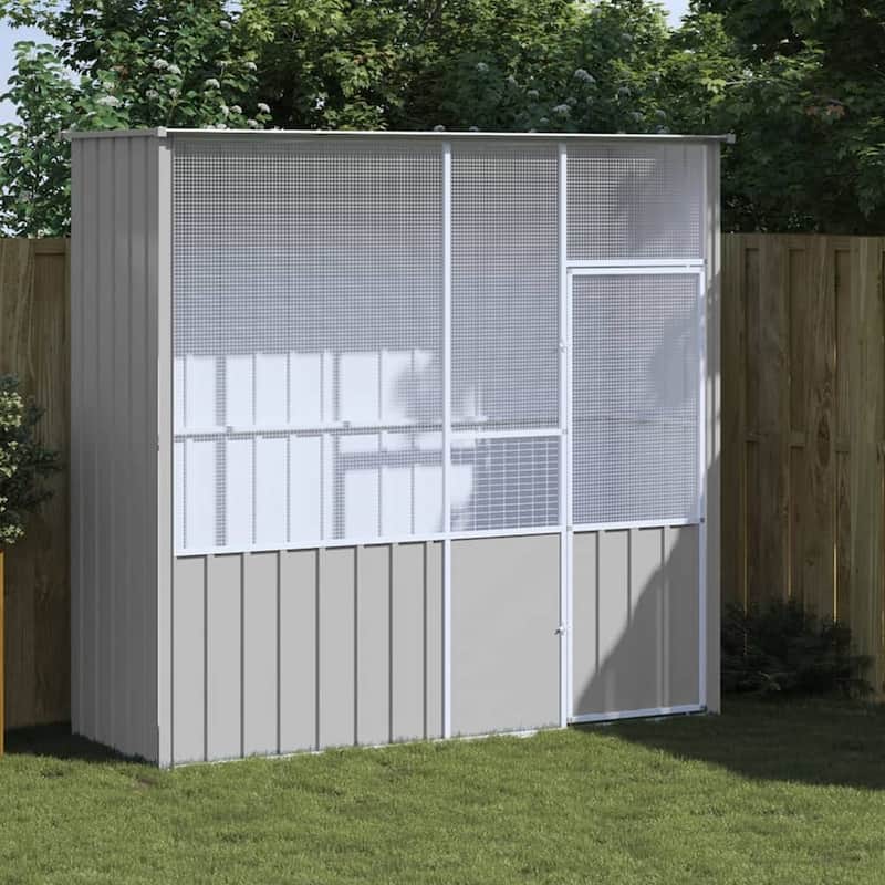 vidaXL Bird Cage Outdoor Bird Aviary Large Parrot Cage House Galvanized Steel - 84.6" x 30.7" x 78.7" - Gray