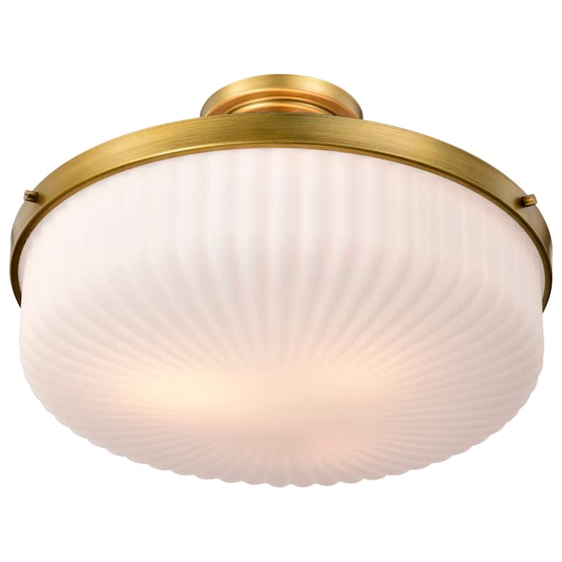 Solara Semi Flush Mount Natural Brass Finish Frosted Ribbed Glass - Natural Brass