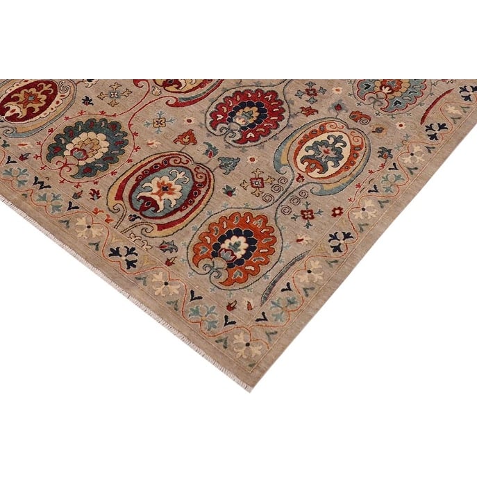 Bohemian Ziegler Deeanna Grey Orange Hand-knotted Wool Rug - 8'0" x 9'10"