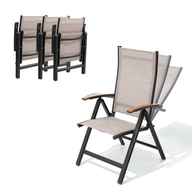 Pellebant Patio Folding Chairs Camping Deck Garden Aluminum Dining Chair - 23.6 in W * 16.9 in D * 42.1 in H - ESSPRESO-4PCS