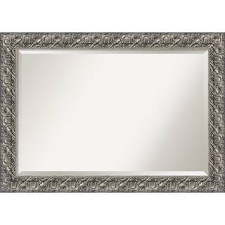 Beveled Wood Bathroom Wall Mirror - Silver Luxor Frame - Outer Size: 42 x 30 in