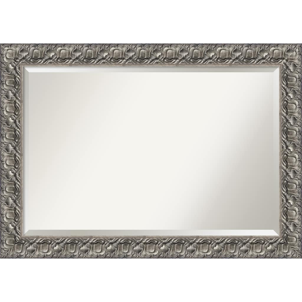 Beveled Wood Bathroom Wall Mirror - Silver Luxor Frame - Outer Size: 42 x 30 in