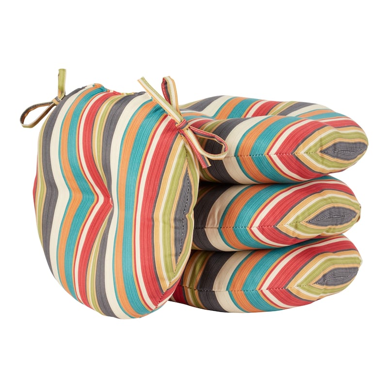 Greendale Global 15-inch Round Outdoor Bistro Chair Cushion (Set of 4) - Sunset Stripe