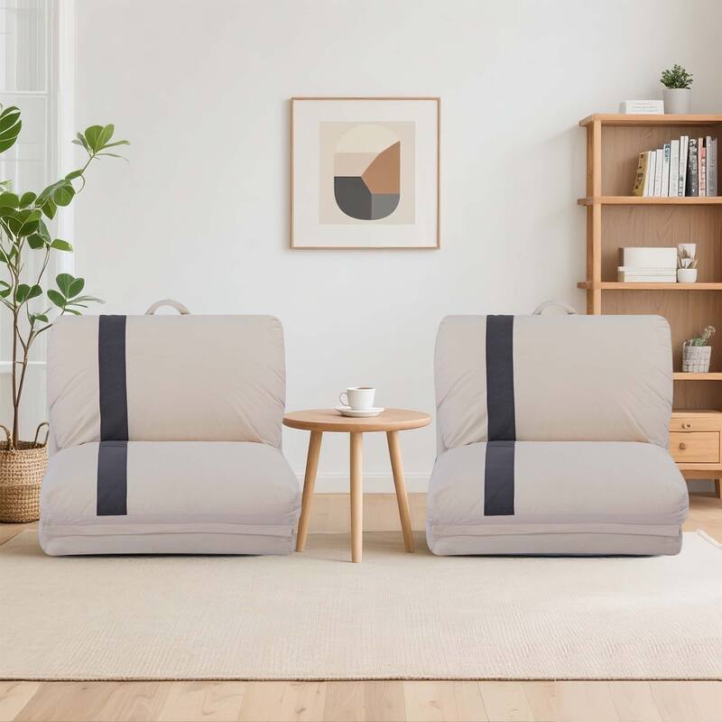 2-Piece Floor Sofa Bed with Adjustable Backrest, Sleeper Sofa with 5-Second Foldable, Upholstered Bean Bag Base & Pillow