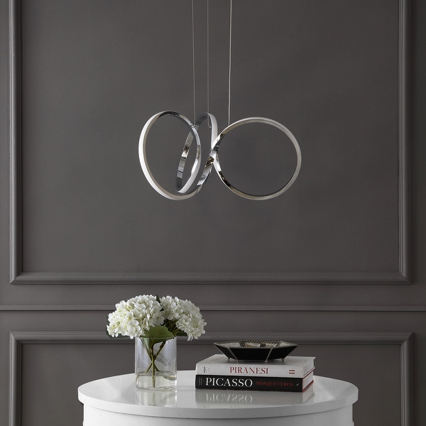 Alden 24 1 Light Contemporary Minimalist Aluminum Ribbon Integrated LED Pendant Chrome Silver by Jonathan Y OSK1702A
