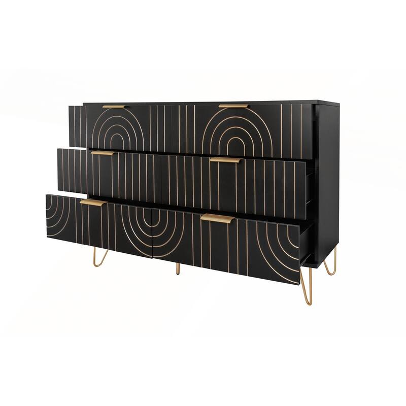 Modern 6 Drawer Dresser with Metal Handles