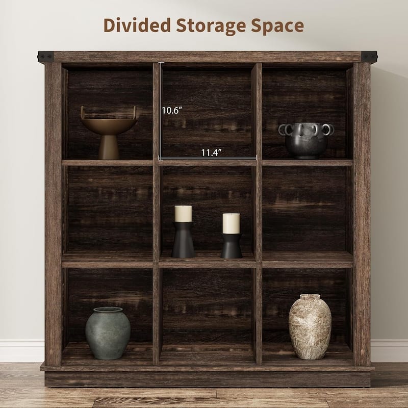 9-Cube 3-Tier Wood Storage Organizer Bookshelf, Display Cabinet for Living Room