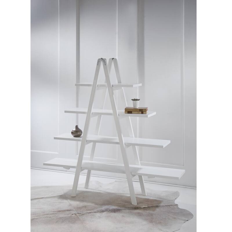 White 4 Tier A-Frame Wooden Ladder Bookcase