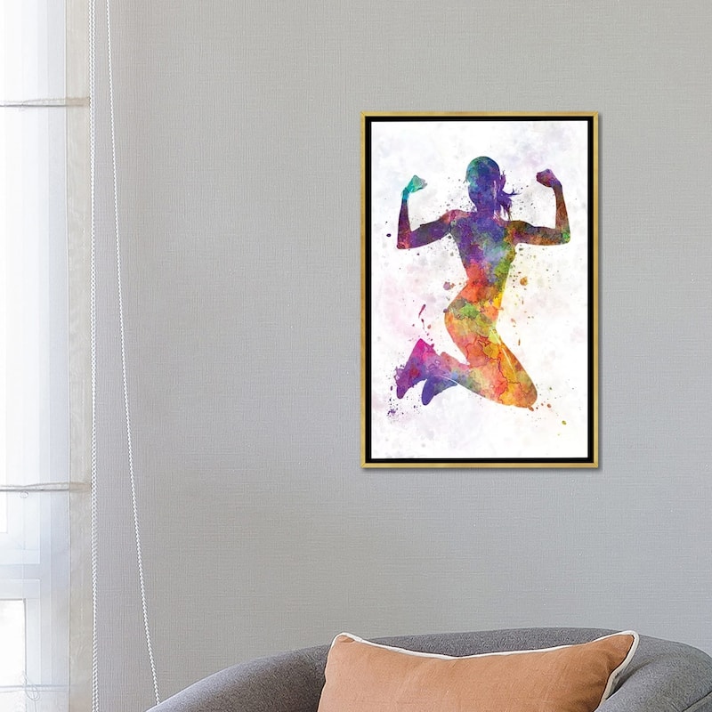 iCanvas "Woman Runner Jogger Jumping Powerful" by Paul Rommer Framed Canvas Print