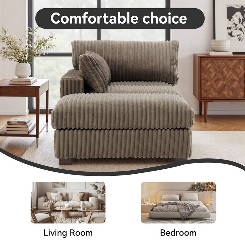 Modren Plush Upholstered Coner Chair and Ottoman Set