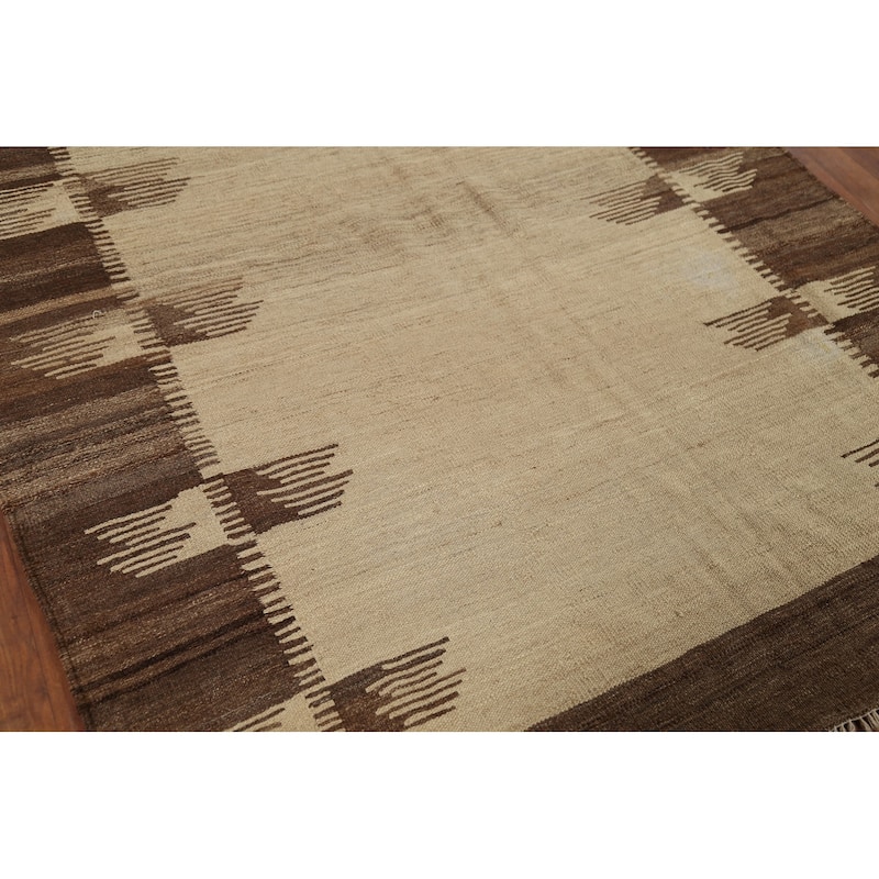 Reversible Nomadic Kilim Persian Area Rug Hand-Knotted Wool Carpet - 5'5"x 7'11"