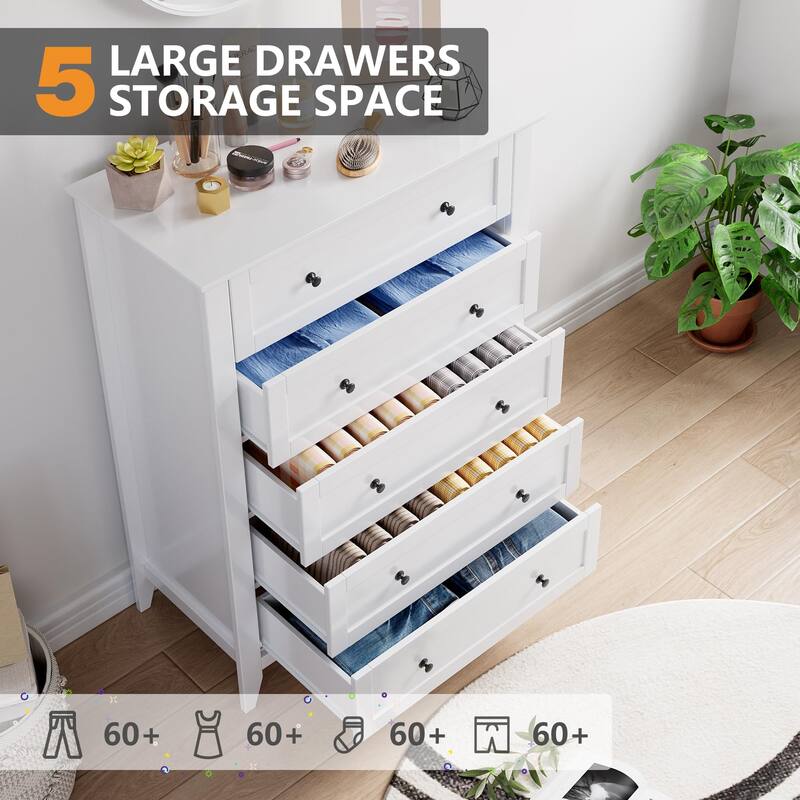 5/6 Drawer Dresser for Bedroom, Dresser with Deep Drawers & Metal Knobs, Modern Wooden Chests of Drawers