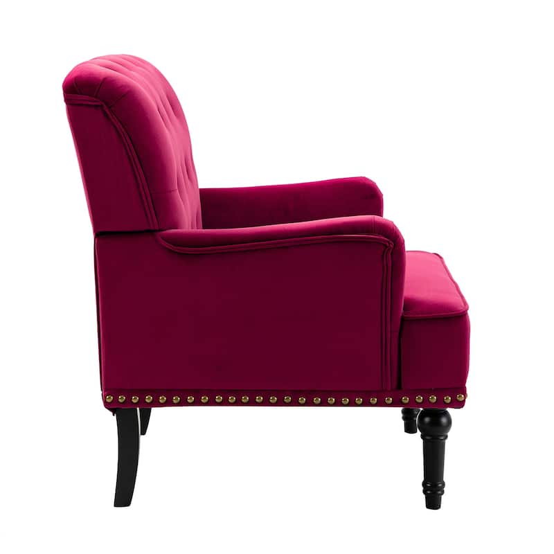 Geltrude Transitional Upholstered Button Tufted Club Chair with turned wooden Legs by HULALA HOME