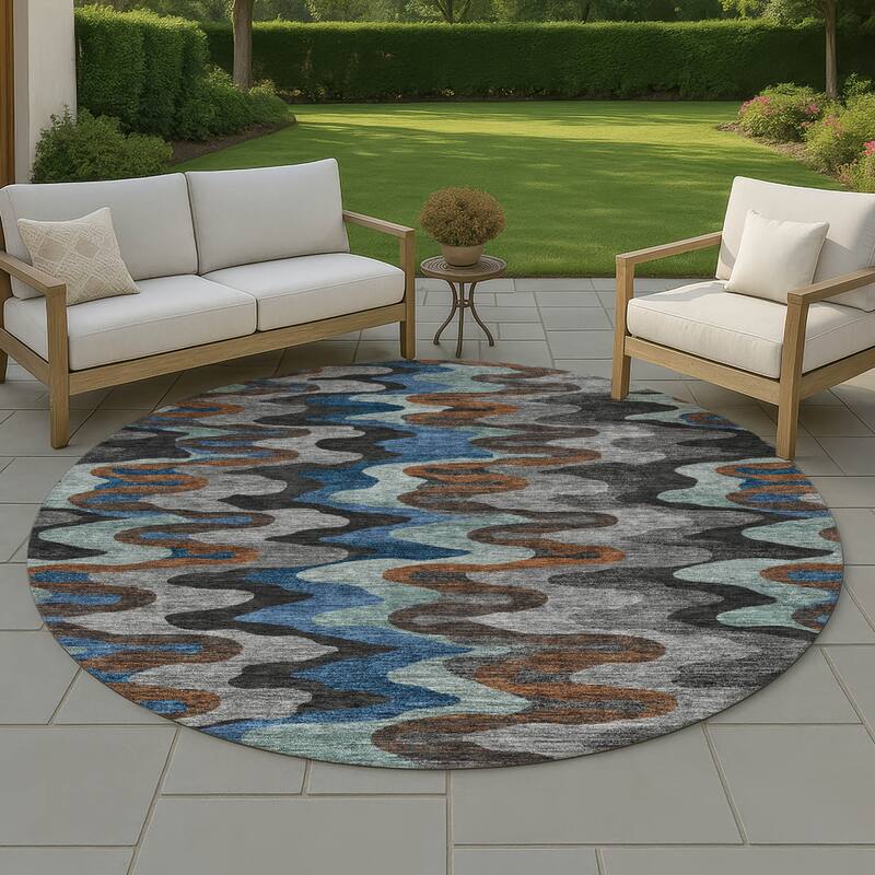Machine Washable Indoor/ Outdoor Modern Mason Chantille Rug - Black - 8' x 8'
