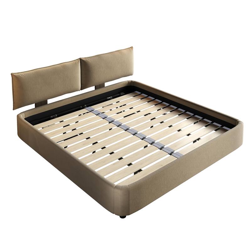 Low Profile King Size Cloud Bed Frame with Movable Headboard, Chenille Platform Bed with Metal/Solid Wood Slat Double Support