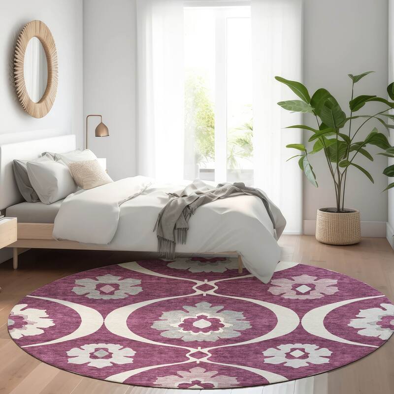 Premium Washable Super Soft Floral Scallops Mayfield Rug - Eggplant - 8' x 8'