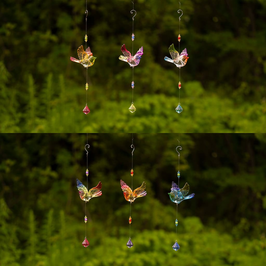 Set of 6 Asst Hanging Acrylic Chickadee Ornaments with Diamond Dangle - 4.81" x 3.63" x 18.13"