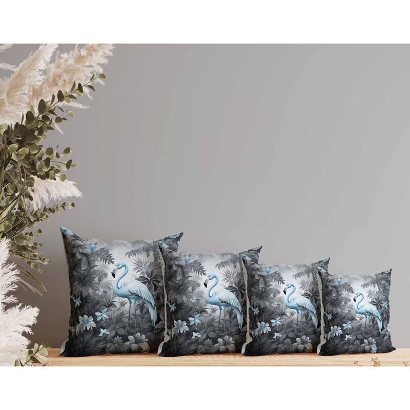 Tropical Flamingo Haven Faux Suede Reversible Throw Pillow Grey and Blue