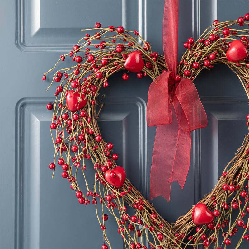 Glitzhome Valentine's Berry Heart or Round Wreath Hanging Decor